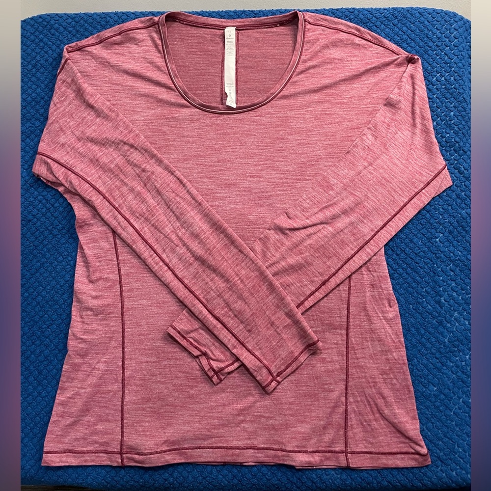 Lululemon Athletica Sweat Embrace Long Sleeve Heathered Merlot Size 10 - Picture 3 of 5